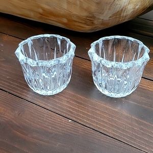 Two cut glass votive candle holders